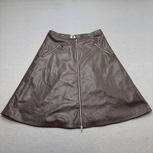 NEW H&M Edition Faux Leather Skirt Women's 16 Brown A-Line Zip Front Edgy Chic